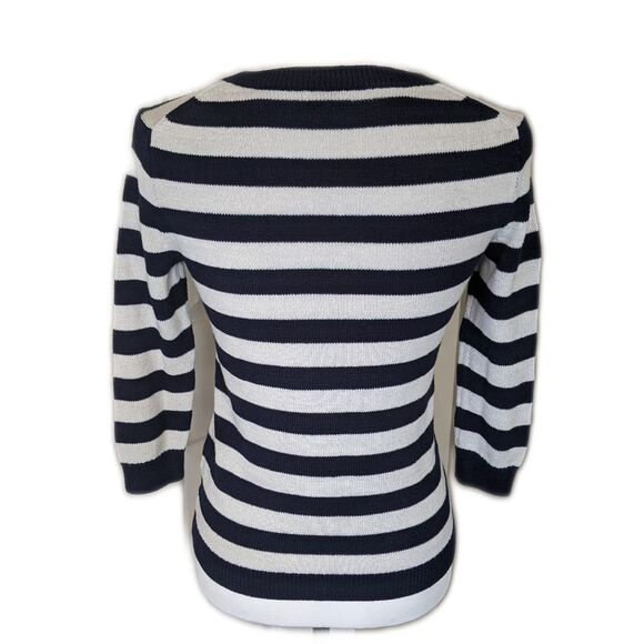 J. Crew navy blue & white striped cotton blend sweater, 3/4 length sleeves XXS - Picture 2 of 6